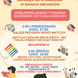 Plakat promujący akcję Ogólnopolski Tydzień Głośnego Czytania Dzieciom